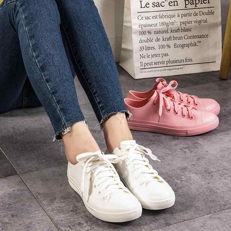 レインシューズ レディース 防水 スリッポン ローカット PVC フラットソール 滑り止め ワークシューズ ナースシューズ 白 黒 普段使い(x2)