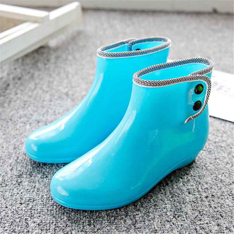 レインシューズ レディース 短め ショート丈 フラット ローヒール 防水 滑り止め PVC 黄色 ブルー 仕事用 普段使い オールシーズン(x2)(4)