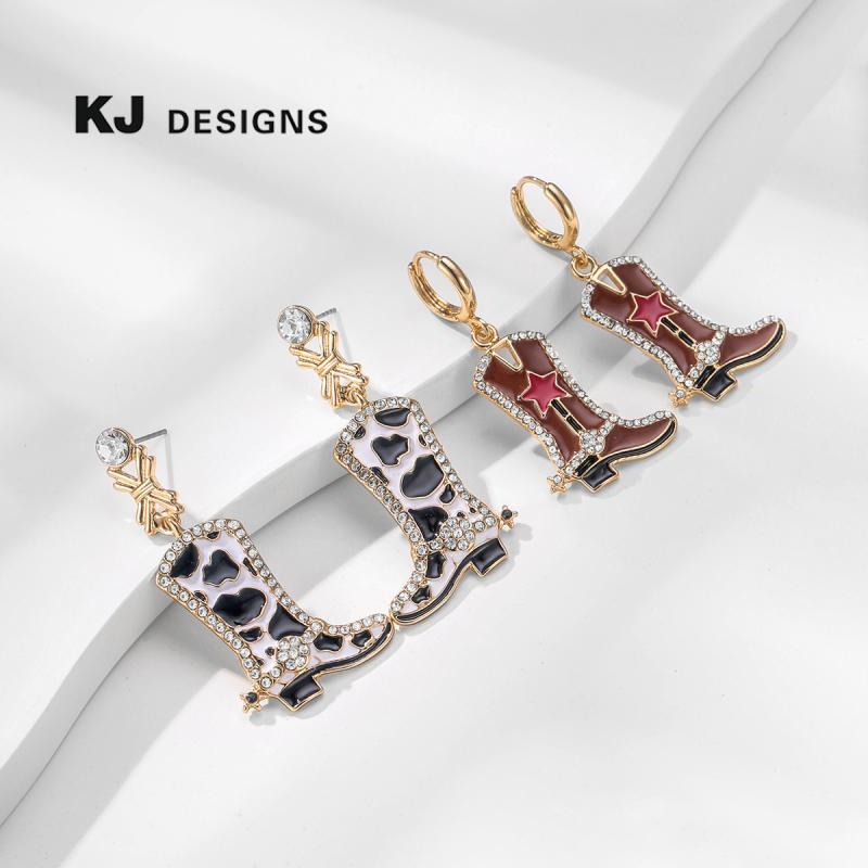 イヤリング レディース ウエスタン風 カウボーイブーツ 琺瑯 エナメル 個性的 レトロ 亜鉛合金 ドロップオイル 北米 中東