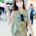 タンクトップ レディース 韓国 韓系 かわいい グラフィックプリント 犬柄 ポリエステル トップス ノースリーブ カットソー 普段使い