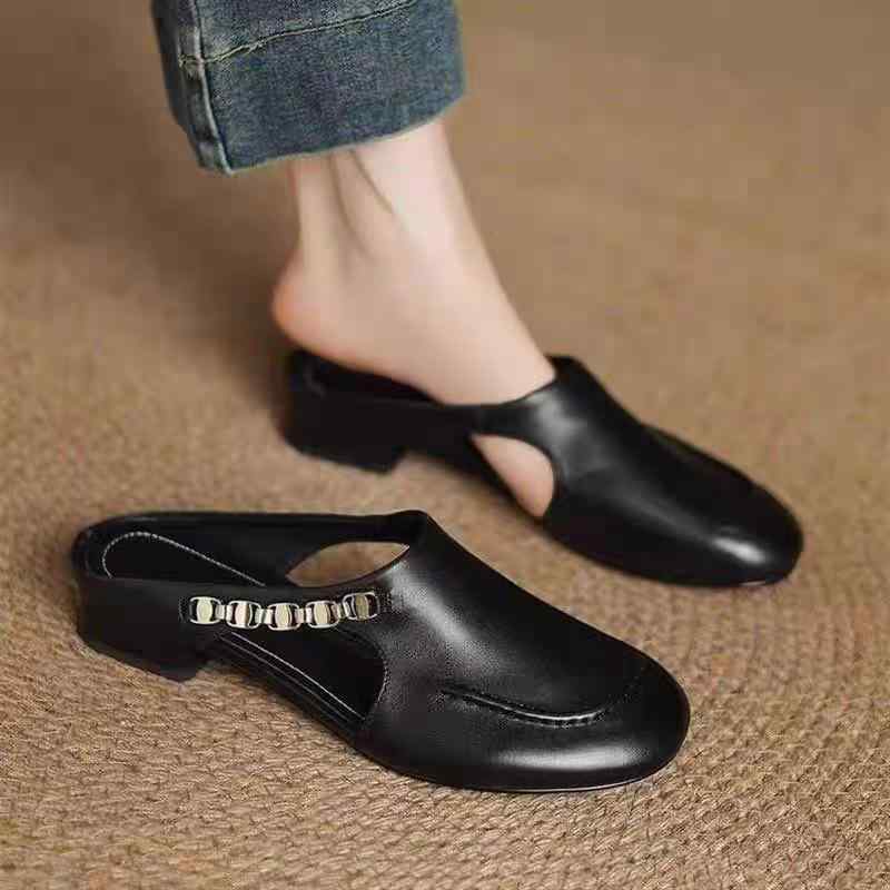 サンダル レディース 夏Squareトゥ ローヒール スリッパ ぺたんこミュール スクエアトゥ 履きやすい やわらかい 歩きやすい 痛くなりにくい 滑り止め付き 防水 美脚効果 PVC 黒 白(x2)