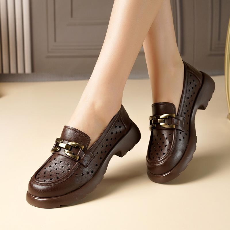 ローファー レディース 厚底 レザーシューズ スリッポン 革 婦人靴 カジュアル ラウンドトゥ ブラック ブラウン ベージュ 春夏