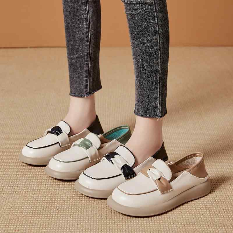 ローファー レディース 革 フラットシューズ カジュアル スリッポン スニーカー 配色 ラウンドトゥ 牛革 ローヒール ぺたんこ靴 婦人靴 緑 黒 ベージュ 春夏 秋冬