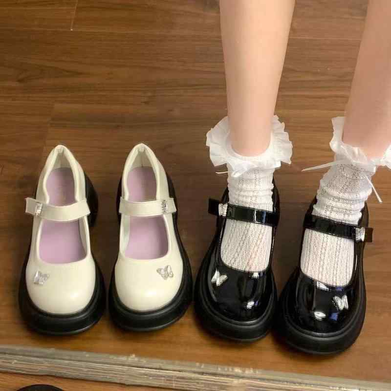 ローファー レディース 厚底 ストラップ シューズ 春夏 韓国 かわいい おしゃれ ラウンドトゥ チャンキーヒール PUレザー調 メタル 水晶 ビジュー 白 黒