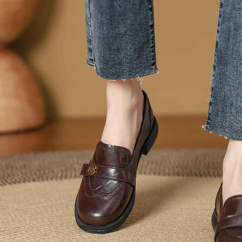 ローファー レディース 羊革 黒 低ヒール 山茶花 厚底 スリッポン ブロックシューズ 春夏 秋冬 ラウンドトゥ レザー エレガント スタイル 通勤 普段使い