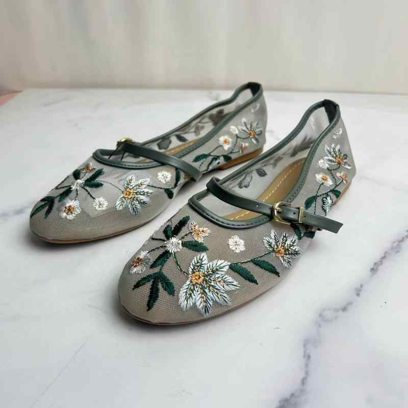 バレエシューズ レディース フラットシューズ 刺繡 花柄 ラウンドトゥ ローヒール ぺたんこ靴 婦人靴 纖 牛革風 春 スリッポン 普段使い