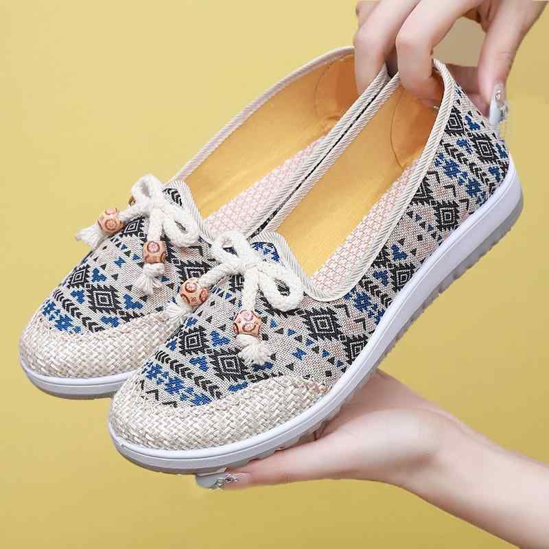 布靴 レディース スリッポン ぺたんこ靴 柔らかい底 滑り止め チャイナ風 民族風 キャンバス ローヒール フラット 春夏 レッド ブルー