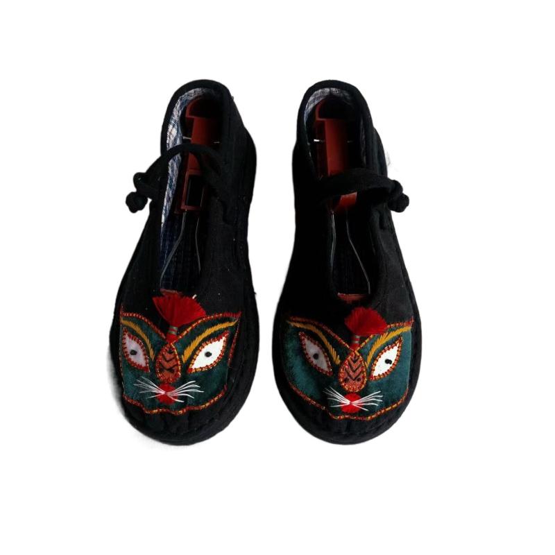 布靴 レディース 手作り 刺繍 ソフト底 ラウンドトゥ カジュアル 民族風 北京布靴 通気性 吸汗 クッション性 フラットヒール 黒(x2)