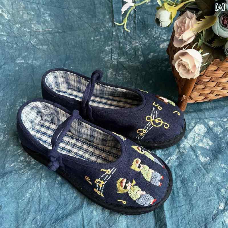 布靴 レディース スリッポン ぺたんこ靴 ローヒール パンプス 浅履き モカシン 手作り 刺し子 千層底 コットン 春夏秋 ブルー カジュアル 普段使い 通気性 婦人靴(x2)