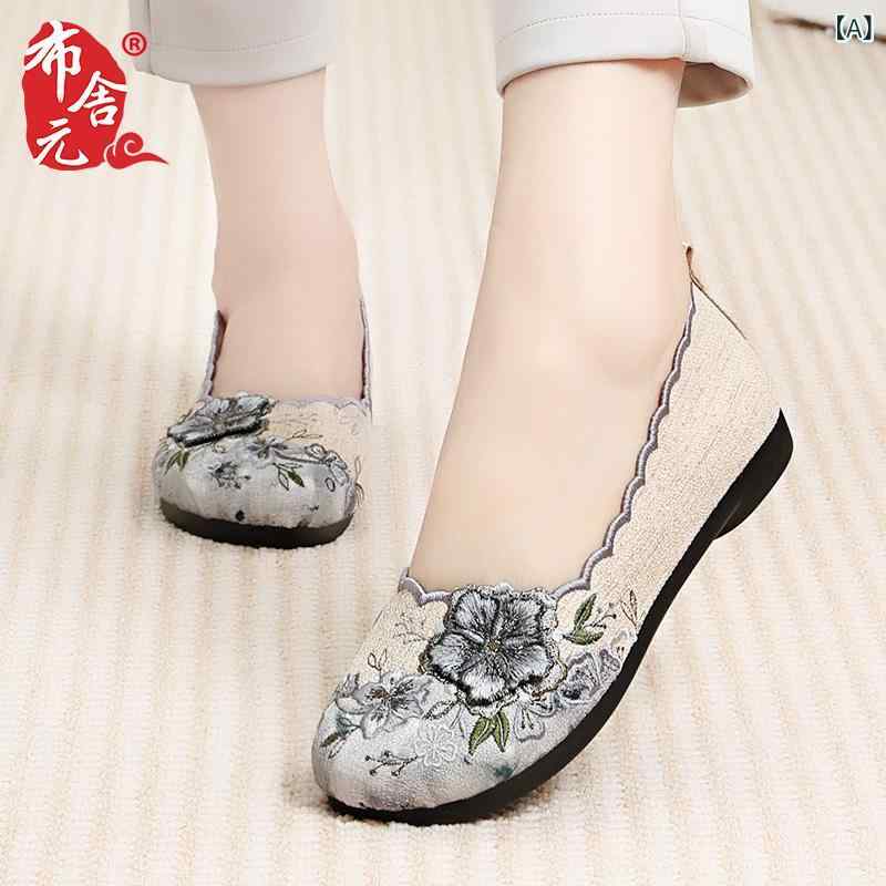 布靴 レディース 婦人靴 スリッポン ローヒール フラット ぺたんこ 柔らかい キャンバス 帆布 ラウンドトゥ 春夏 グレー レッド