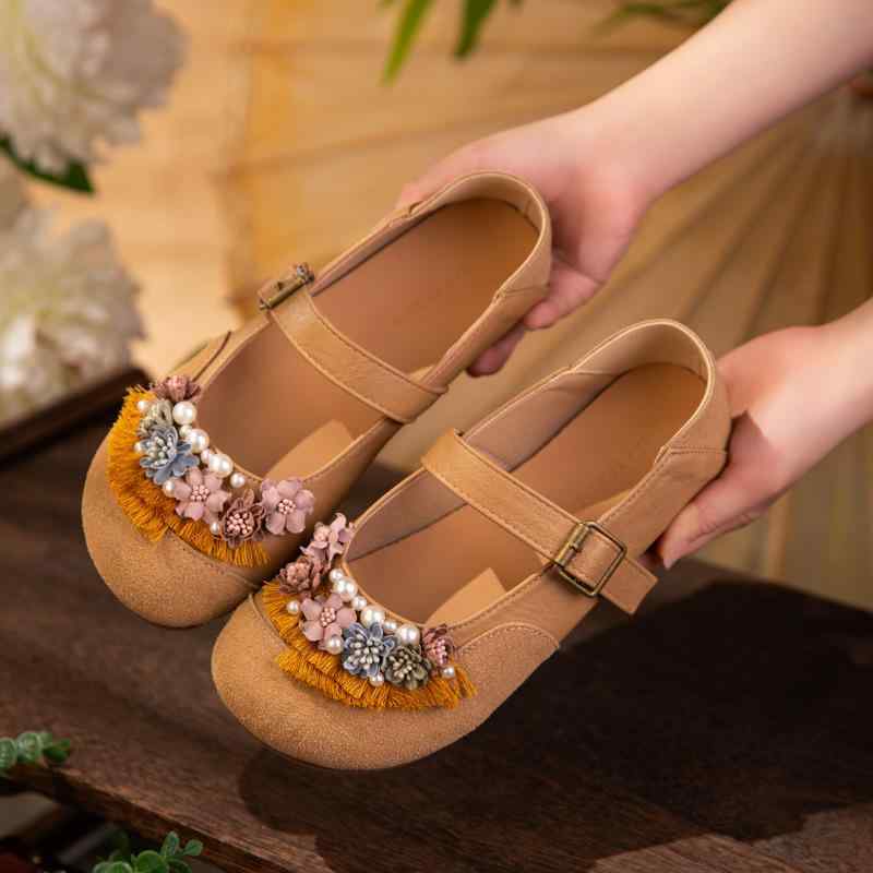 靴 レディース ミドルヒール 太ヒール チャイナシューズ 刺繍 花柄 ラウンドトゥ スリッポンpagination ぺたんこ靴 民族風 布製 春秋 婦人靴(x2)