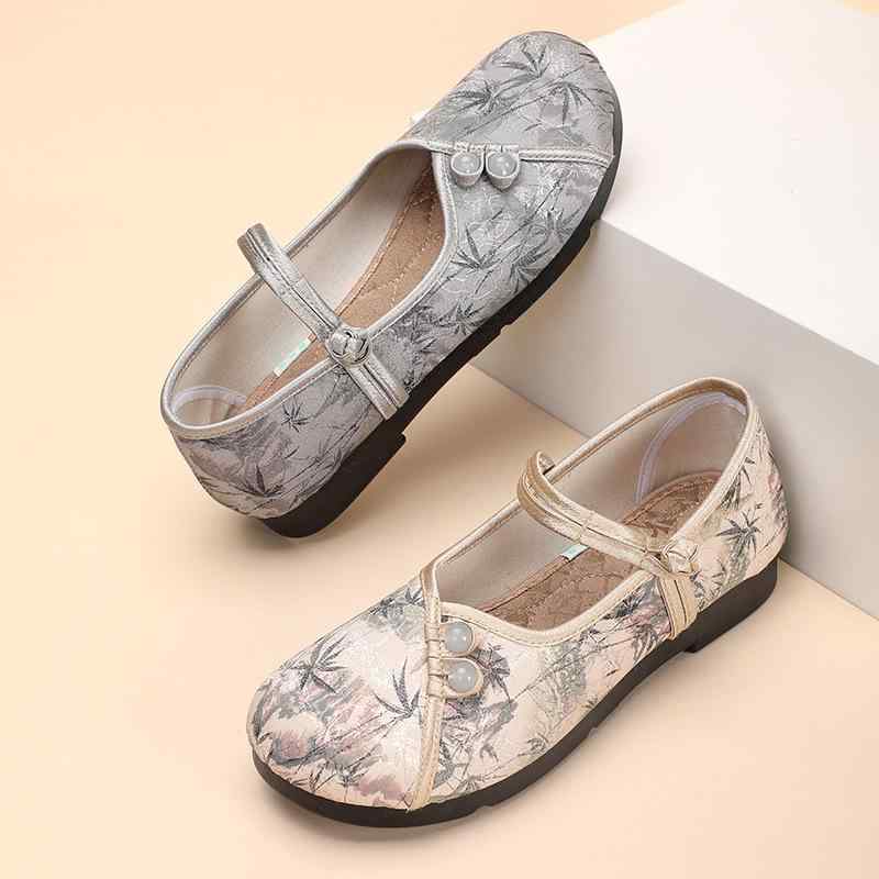 布靴 レディース 婦人靴 スリッポン ぺたんこ靴 フラットシューズ 帆布 花柄 ベージュ グレー ラウンドトゥ 軽量 柔らかい 春