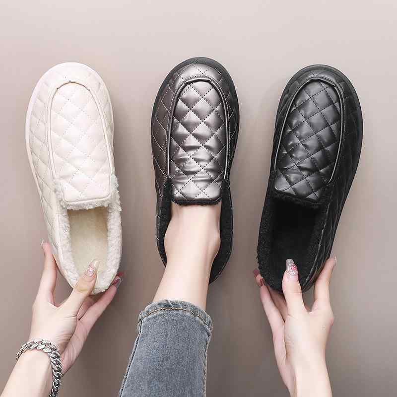 靴 レディース 防寒 スノーブーツ 防水 滑り止め ローヒール 裏起毛 ラウンドトゥ フラットヒール カジュアル 秋冬 米白 ブラック ガンメタル(x2)