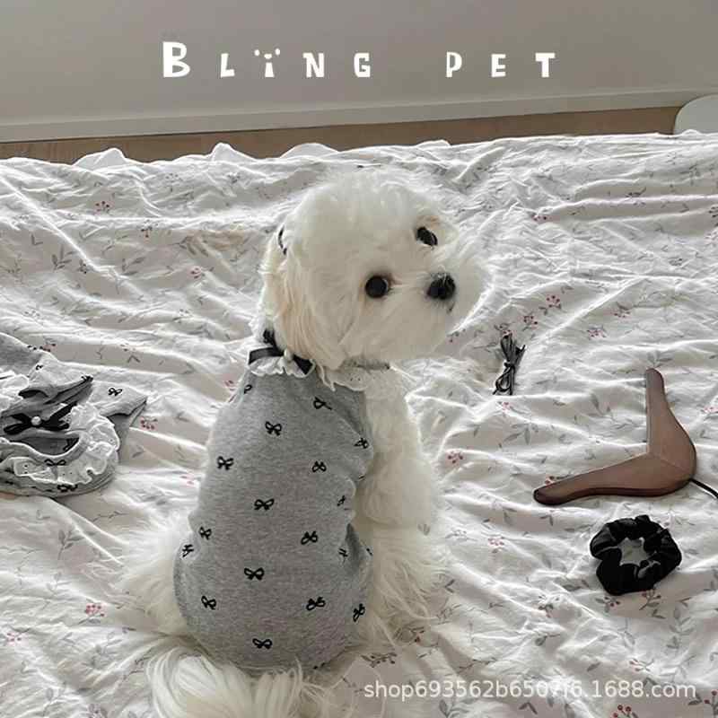 ペット用 タンクトップ レース リボン 犬 猫 薄手 春夏 グレー 杏色 小型犬 ウェア