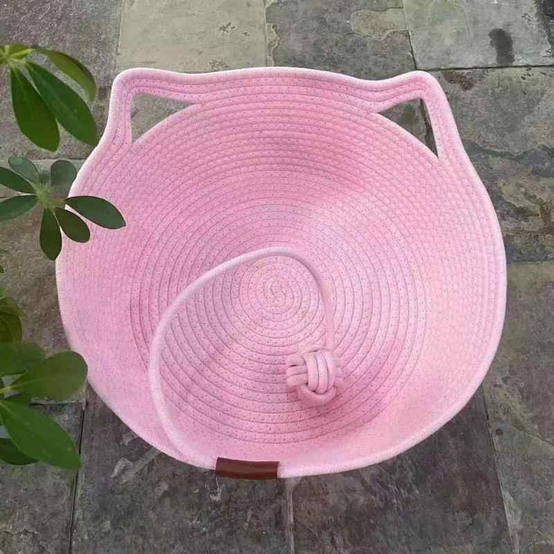 楽天YKsakaiペット用ベッド 四季 麻縄 手編み 猫 窩 犬 窩 猫 爪とぎ ボード 藤編み 猫 休憩 睡眠 米白（x100）