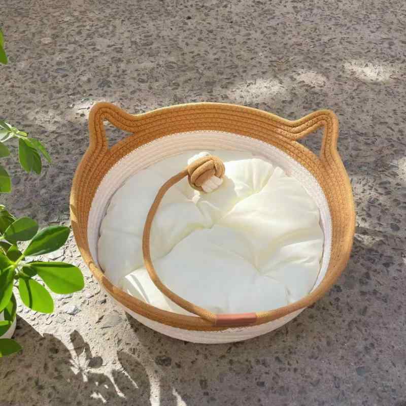 楽天YKsakaiペット用ベッド 猫用 犬用 手編み 籐編み 猫 爪とぎ ペットハウス 小型犬 中型犬 寝床 オールシーズン 35cm 40cm 55cm（x100）