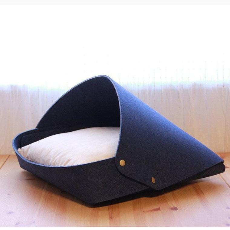 楽天YKsakaiペットハウス 犬 猫用 フェルト製 ペットベッド ドーム型 クッション付き 暖かい ブルー グレー ベージュ（x100）