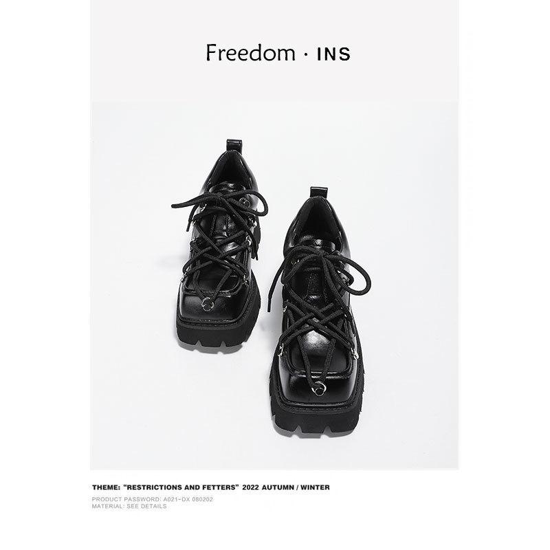 靴 レディース 大きいサイズ ローファー 35-43 レースアップ 太ヒール ローファー スクエアトゥ 厚底 スリッポン チャンキーヒール 牛革風 フェイクレザー ブラック 春夏 秋冬