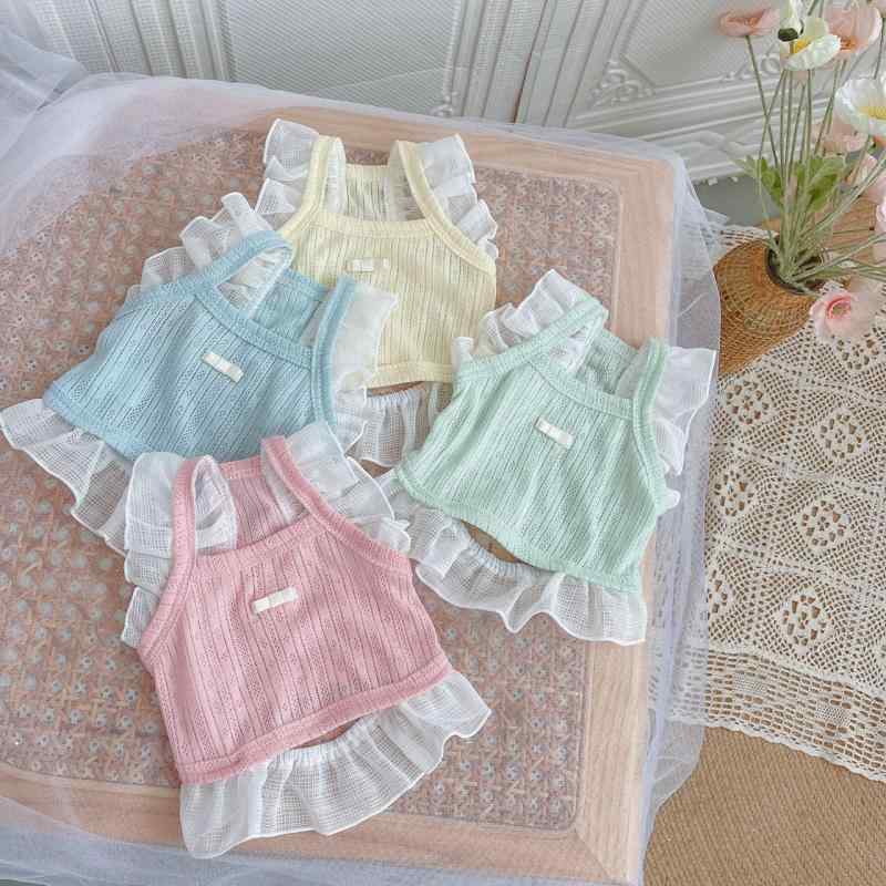 ペット服 レディース 猫 犬 レース タンクトップ 春夏 かわいい おしゃれ イエロー ピンク系 ブルー グ..