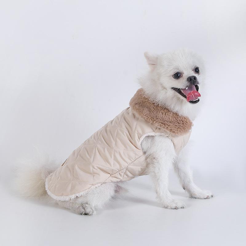 ペット服 秋冬 小型犬 猫 綿 ベスト シュナウザー コーギー 犬服 カジュアル ピンク グレー キャメル S..