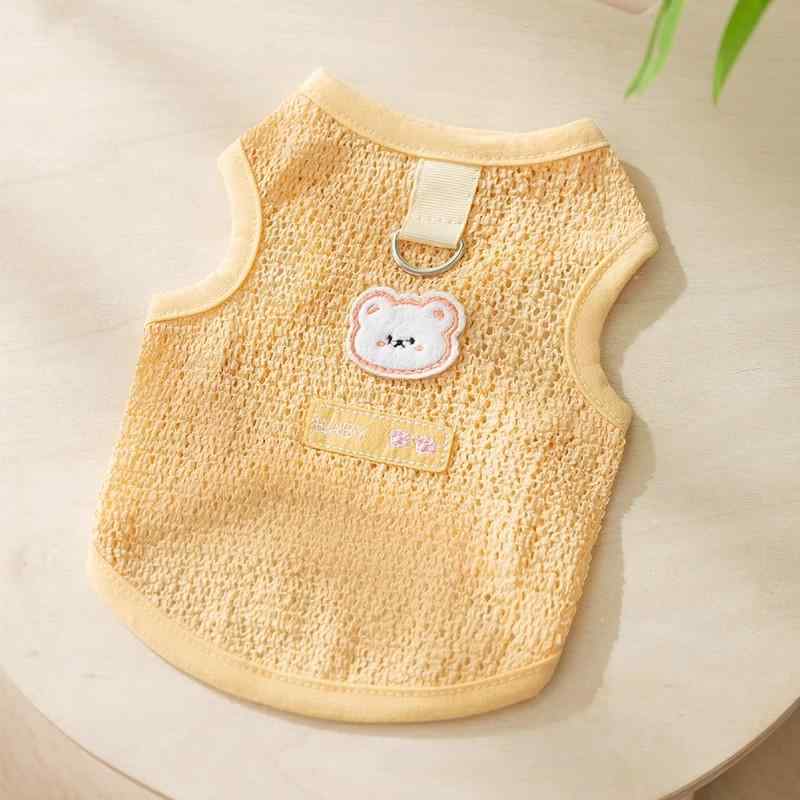 猫服 夏用 ペット服 犬服 猫 薄手 メッシュ タンクトップ かわいい 小熊柄 ポメラニアン トイプードル チワワ 涼しい 抜け毛対策 ポリエステル XS S M L XL XXL(x2)