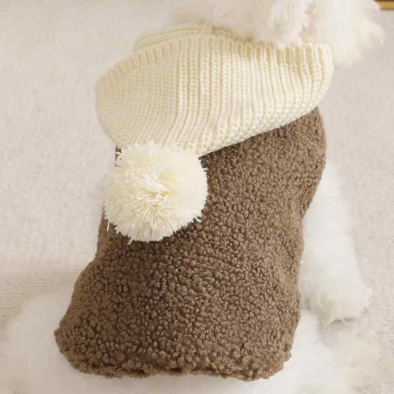 ペット服 犬 服 秋冬用 暖かい 防寒 かわいい ニット帽付き ベスト 小型犬 中型犬 ポリエステル コーヒ..