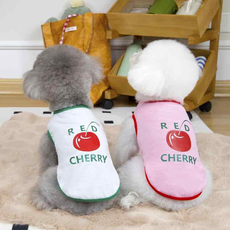 ペット用 ベスト 猫 犬 テディ ビション 春夏 薄手 ルームウェア カジュアル ポリエステル フルーツ柄 ホワイト ピンク