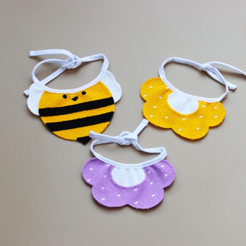 犬猫用アクセサリー バンダナ スタイ よだれかけ ニット製 花柄 ハチ 飾り付け 小型犬 猫(x3)
