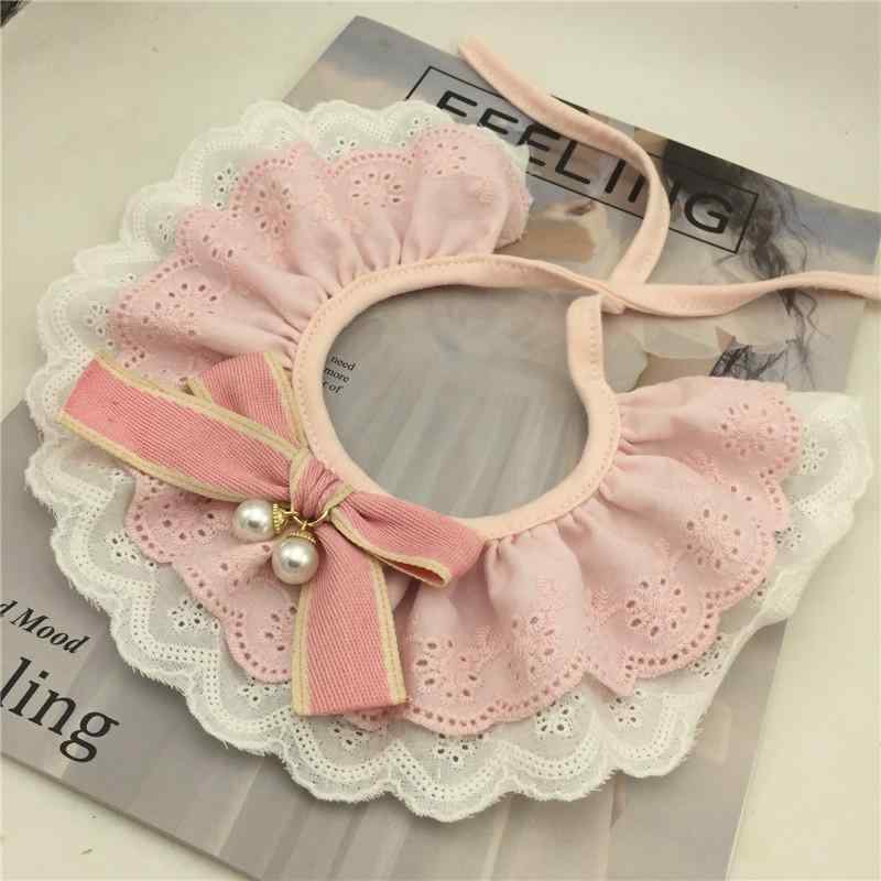 首輪 猫 レース ペット よだれかけ かわいい イチゴ 猫 蝶結び 編み込み マフラー ピンク デニム 格子..