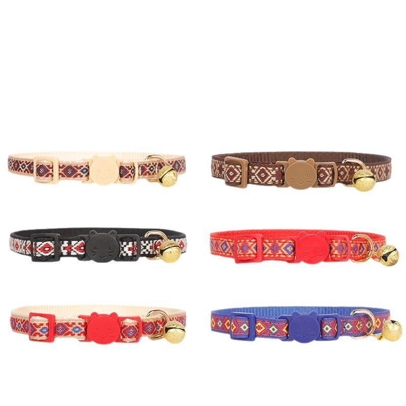 首輪 猫 レディース 小型犬 ペット用品 民族風 チェック柄 ポリエステル バックル 調節可能 かわいい ..