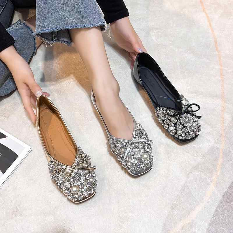 パンプス レディース スクエアトゥ バレエシューズ ローヒール チャンキーヒール ラインストーン パール飾り付き メタルパーツ付き 無地 繊維 婦人靴 かわいい 歩きやすい 普段使い 通勤 ブラック シルバー ゴールド 春夏