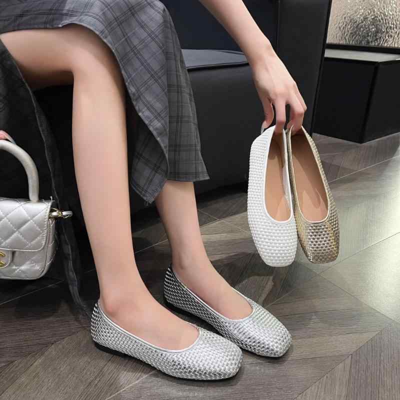 パンプス レディース フラット ローヒール スクエアトゥ ぺたんこ 履きやすい 柔らかい 痛くなりにくい 歩きやすい 無地 スリッポン シルバー ゴールド アイボリー 春夏 秋冬