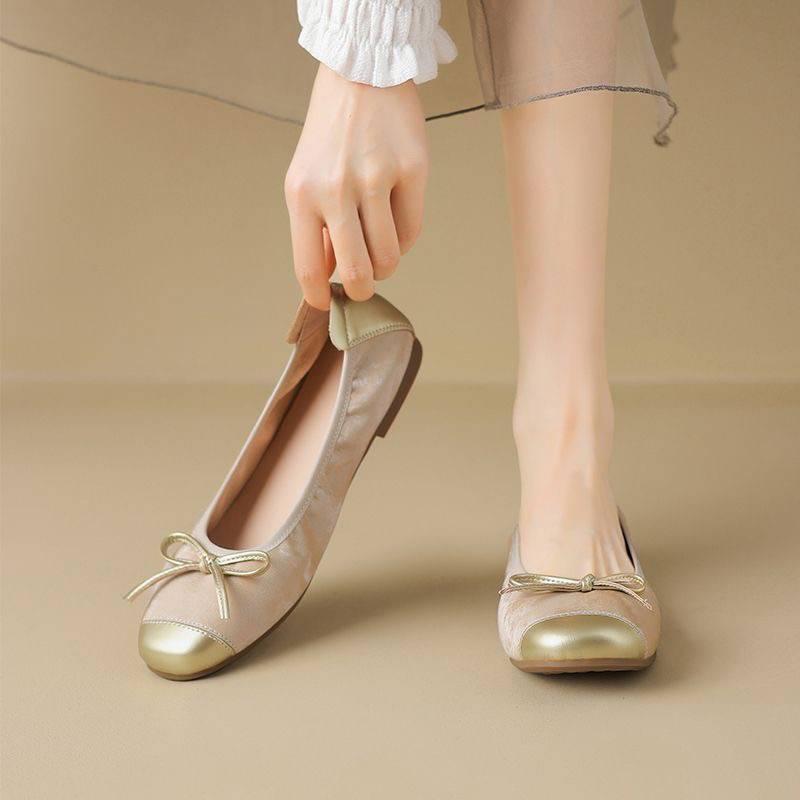 パンプス レディース バレエシューズ ぺたんこ 繊維 韓国 配色 フラット ローヒール モカシン 婦人靴 PVC 厚底 春夏 ゴールド ブラック