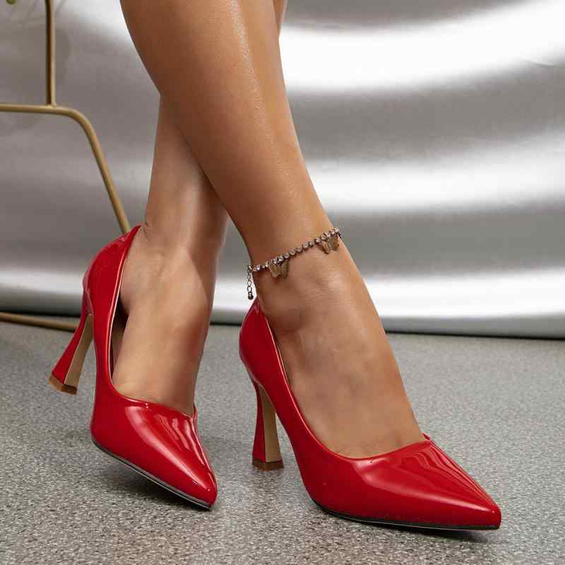 パンプス レディース パーティー レッド 赤 ハイヒール ピンヒール ポインテッドトゥ 合成皮革 6cm 7cm 8cm 高見え きれいめ 美脚 春夏 秋冬