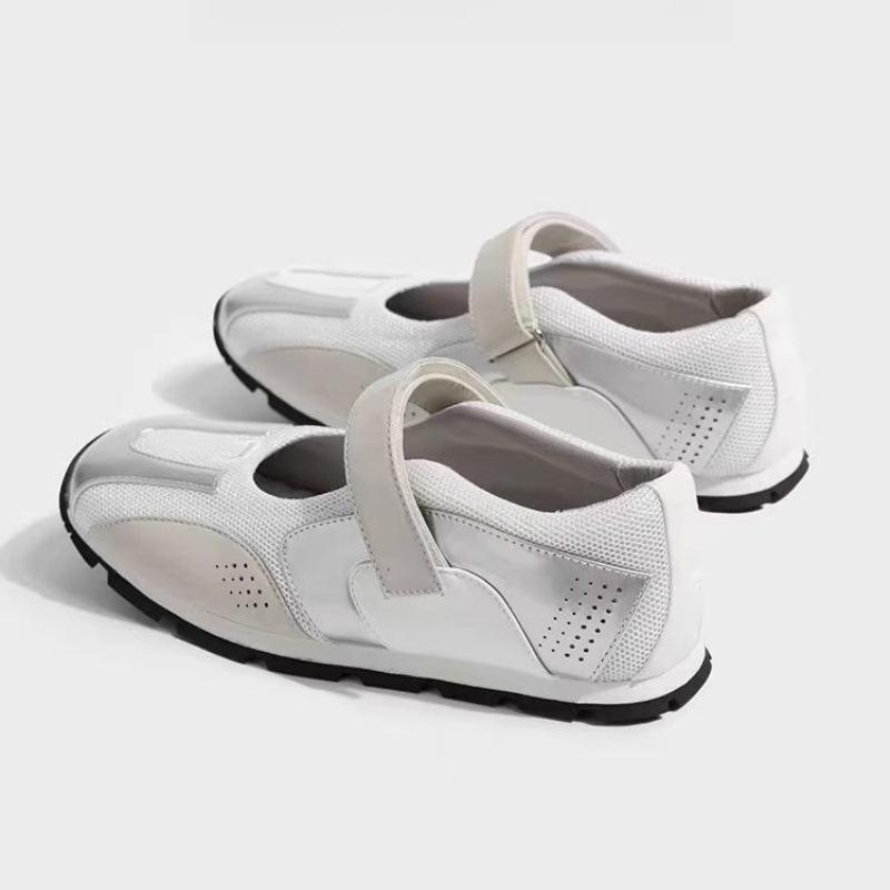 バレエシューズ レディース シルバー 運動靴 ぺたんこ メリージェーン フラット ローカット ラウンドトゥ 面ファスナー 婦人靴 繊維 柔らかい 快適 歩きやすい 春夏 秋 ブラック シルバー