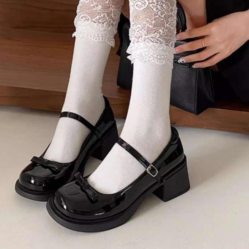 マリージェーン レディース レトロ 太ヒール ラウンドトゥ バレエシューズ 高ヒール ストラップ 無地 秋冬 ブラック ブラウン かわいい 歩きやすい 普段使い