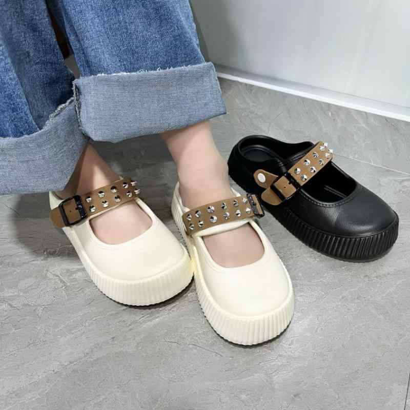 バレエシューズ レディース マリージェーン フラットシューズ ストラップ ぺたんこ靴 ローヒール EVA ラウンドトゥ プリンセスタイル ホワイト ブラック 春夏 秋冬(x2)