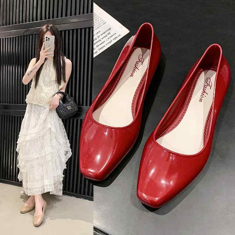 サンダル レディース フラット ローヒール ポインテッドトゥ スリッポン PVC ぺたんこ 夏 春秋 黒 ブラック ブラウン ベージュ レッド