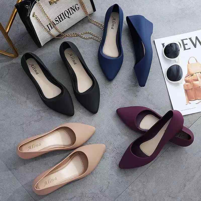 レインシューズ レディース カジュアル ローヒール スリッポン フラットシューズ 防水 ぺたんこ靴 晴雨兼用 おしゃれ かわいい 韓国 黒 ブラック 紫 パープル 杏色 春夏秋冬(x2)