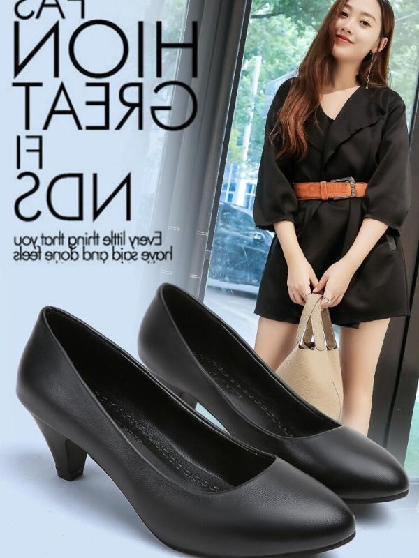 パンプス レディース ローヒール チャンキーヒール オフィス カジュアル レザー フラット ラウンドトゥ 黒 ブラック 春 スリッポン 3cm 5cm 8cm