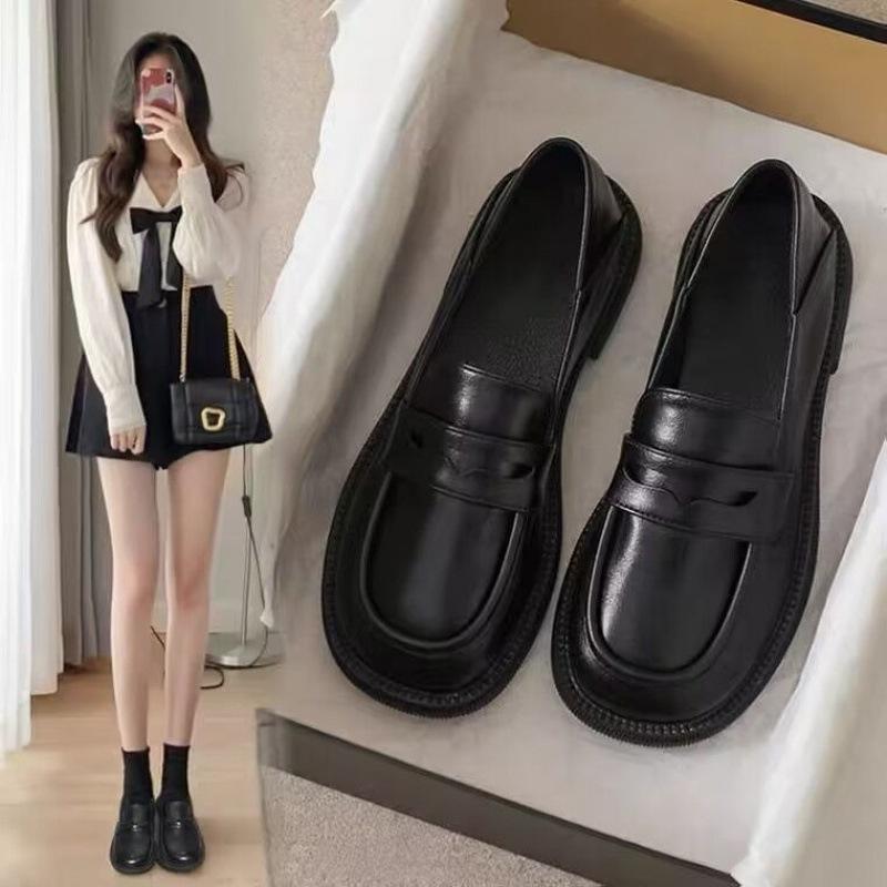 靴 レディース 大きいサイズ ローファー 41 42 43 革風 幅広 ラウンドトゥ 学生靴 JK 秋冬 ブラック フラットヒール カジュアル 普段使い(x2)