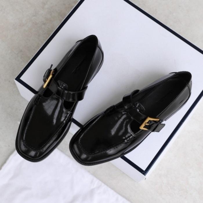 ローファー レディース 黒 レトロ スクエアトゥ チャンキーヒール パンプス 牛革 革 フラット ローヒール ストラップ 学院風 カジュアル 普段使い 春夏 秋冬