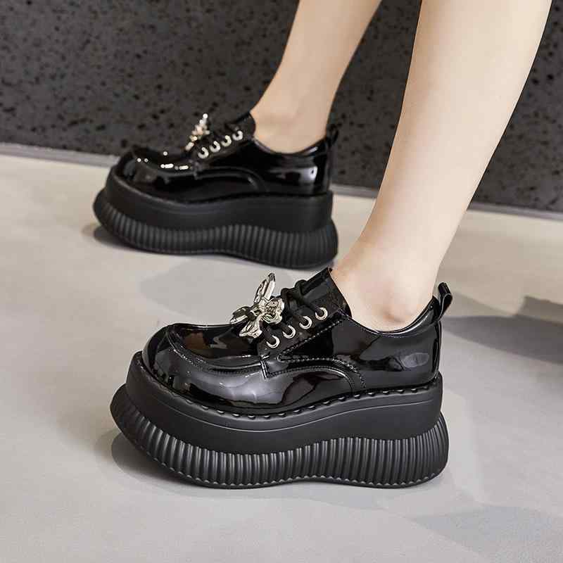 ローファー レディース 厚底 ウェッジソール シューズ ラウンドトゥ 高ヒール 8cm 紐靴 合皮 婦人靴 黒 ベージュ 春夏 カジュアル 普段使い