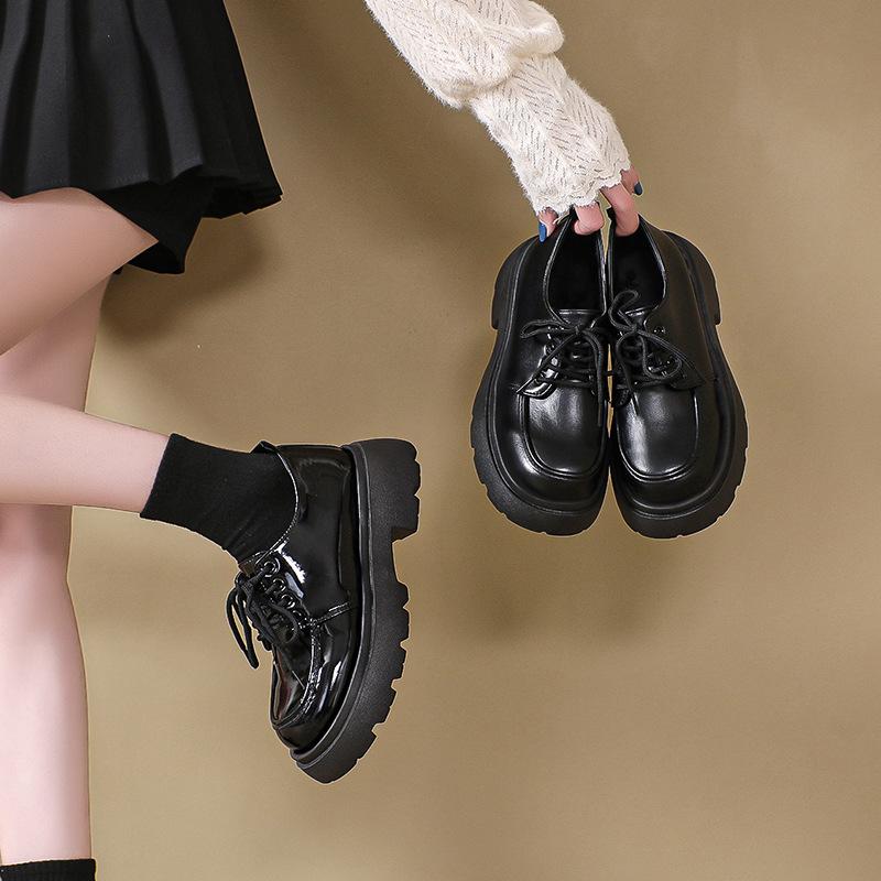 ローファー レディース 厚底 防水 ラウンドトゥ 合皮 英国風 カジュアル ブラック 軽量 春夏 秋冬