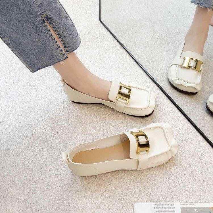 ローファー レディース 婦人靴 ラウンドトゥ 太ヒール 6cm~8cm PUレザー調 スリッポン モカシン 黒 緑 ベージュ 大サイズ 春