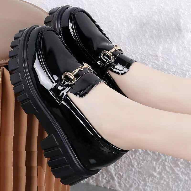 ローファー レディース 厚底靴 ラウンドトゥ カジュアルシューズ 黒 レースアップ 繊維PUレザー 無地 ハイヒール 秋 ストリート 韓国 普段使い(x2)