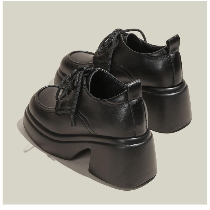 靴 レディース 厚底 レースアップ シューズ ローファー 小さいサイズ スクエアトゥ レザー風 ブラック 黒 アイボリー 歩きやすい 疲れにくい 痛くなりにくい カジュアル スタイルアップ 美脚効果