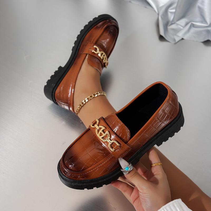 ローファー レディース カジュアルシューズ 厚底 チャンキーヒール スリッポン ラウンドトゥ 配色 ブラウン 茶色 春夏 秋冬(x2)