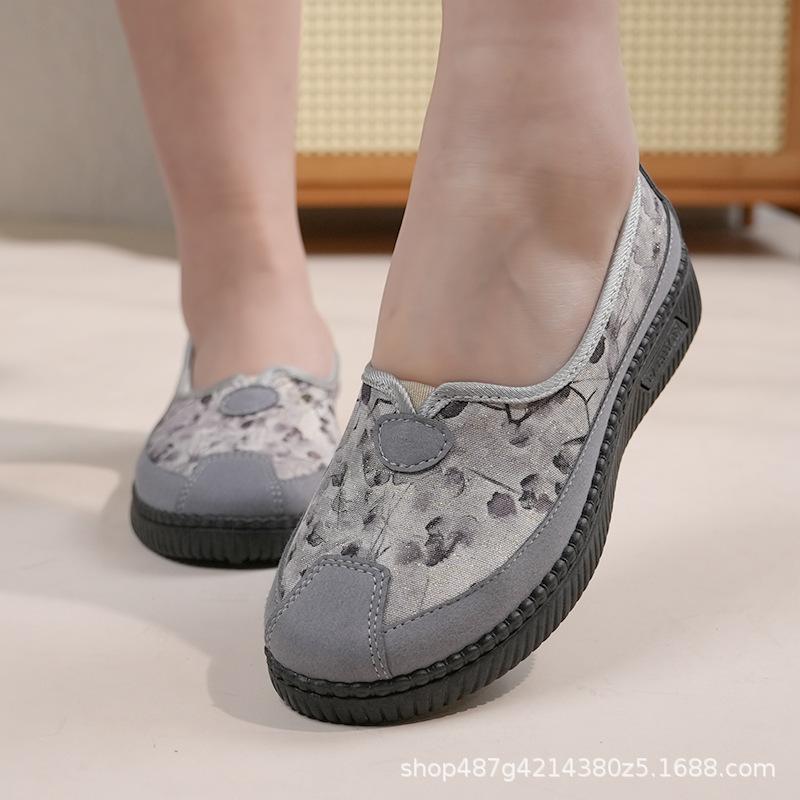 布靴 レディース 婦人靴 スリッポン ローヒール ぺたんこ靴 フラットシューズ ラウンドトゥ 花柄 グレー ワインレッド 春秋 普段使い 婦人 高齢者 滑り止め 転倒防止 柔らかい 綿