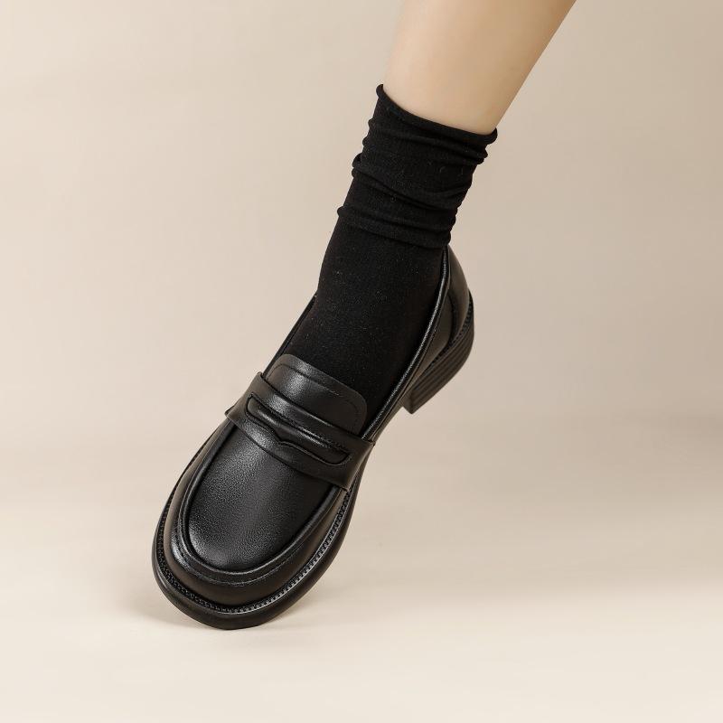 ローファー レディース 小さいサイズ 厚底 ラウンドトゥ 黒 ブラック スクールガール風 学生靴 ローヒール 普段使い 合皮